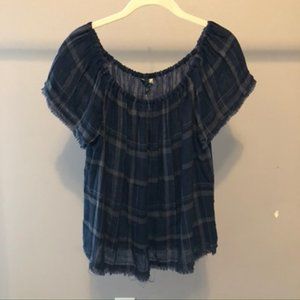 Lucky Brand off the Shoulder plaid blouse
